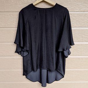 Worthington Flowy Satin Top w/ Short Bell Sleeves Sz M